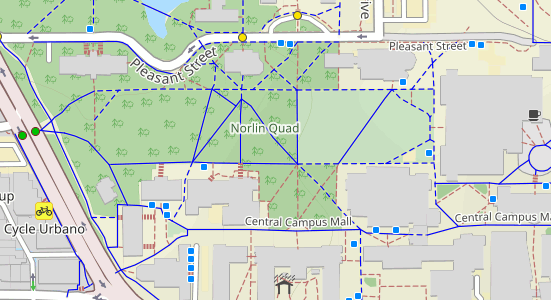 A map showing cycle paths in UC Boulder