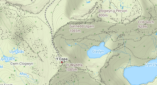 A map showing cliffs, scree and mountain peaks