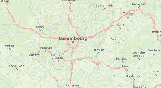 A map showing a wide area around Luxembourg