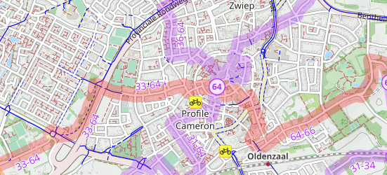 An OpenCycleMap map showing streets and cycle routes in Oldenzaal