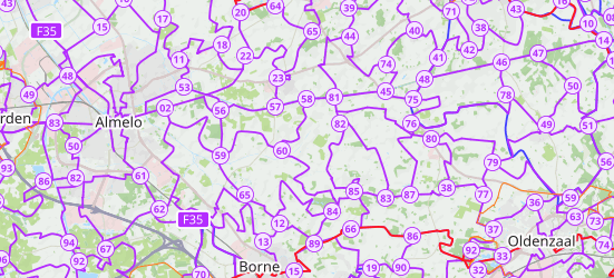 An OpenCycleMap map showing cycle networks across Twente