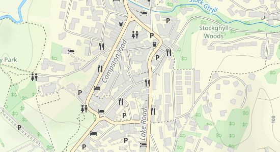 A map showing points of interest in Ambleside
