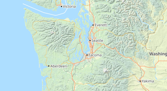 A map showing Seattle and surrounding cities