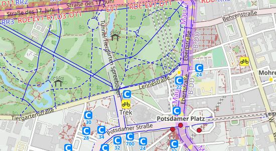 A map showing cycle routes in Berlin