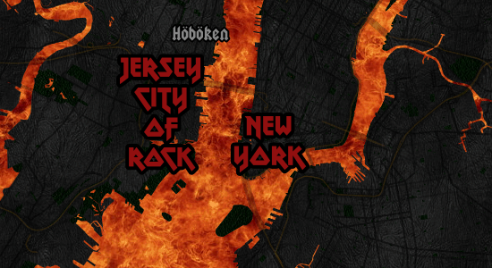 A map showing New York with the water shown in flames