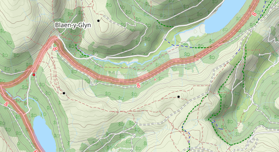 A map showing cycle routes near Talybont