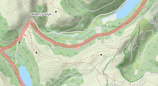 A map showing cycle routes near Talybont