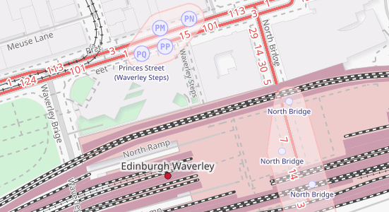 Bus stop zones shown near Edinburgh Waverley