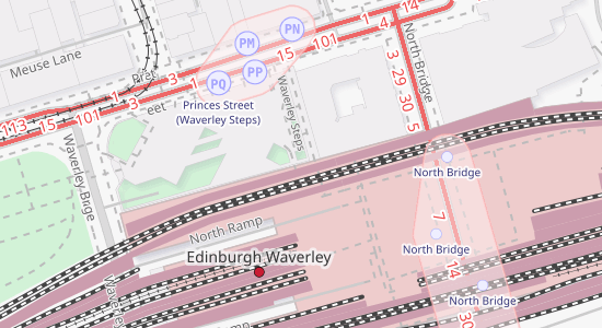 A map showing different modes of transport in Edinburgh
